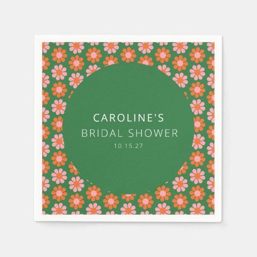 Mooie Roze Groene Retro Bloemen Bruidsmeisjesfeest Servet (Voorkant)