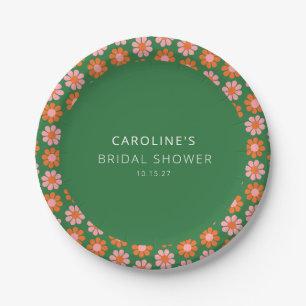 Mooie Roze Groene Retro Bloemen Bruiloftsshower Aa Papieren Bordje