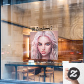 Mooie Roze Haar Meisje Schoonheidssalon Met QR Cod Raamsticker (Cafe Raam)