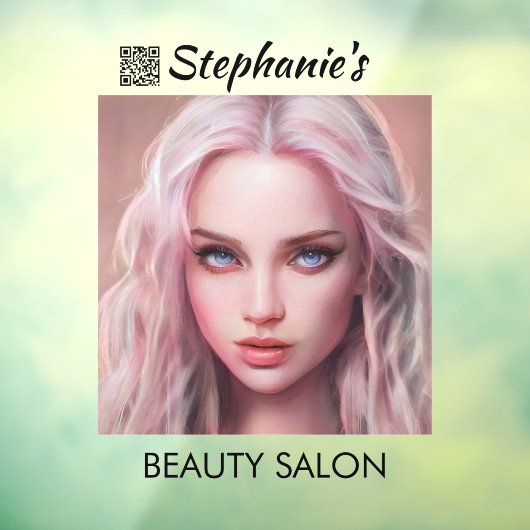 Mooie Roze Haar Meisje Schoonheidssalon Met QR Cod Raamsticker (Vel 3)