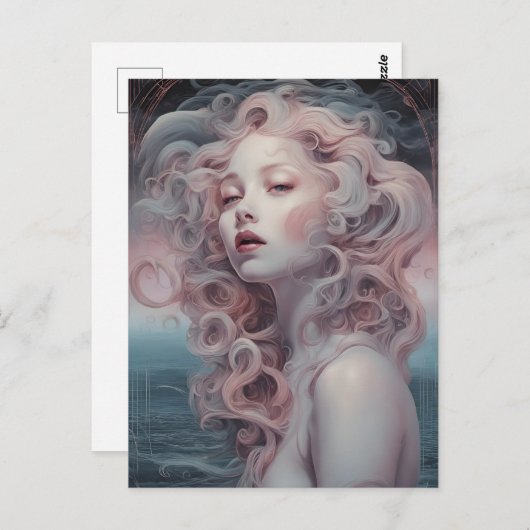 Mooie roze haar zeemeermin briefkaart (Voorkant / Achterkant)