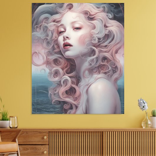 Mooie roze haar zeemeermin canvas afdruk (Insitu (Woonkamer))