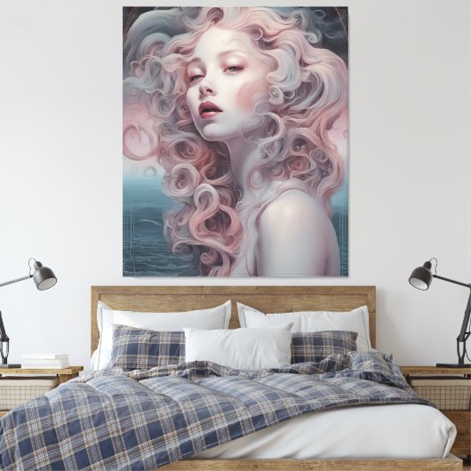 Mooie roze haar zeemeermin canvas afdruk (Insitu (Slaapkamer))