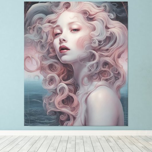 Mooie roze haar zeemeermin canvas afdruk (Insitu (Houten vloer))