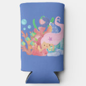Mooie roze haar zeemeermin spelen knuffelen een vi seltzer blikjeskoeler (Voorkant)