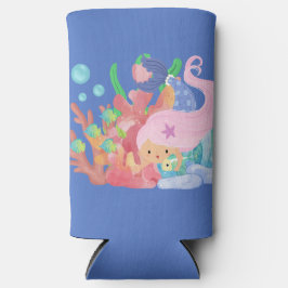 Mooie roze haar zeemeermin spelen knuffelen een vi seltzer blikjeskoeler