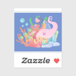 Mooie roze haar zeemeermin spelen knuffelen een vi sticker