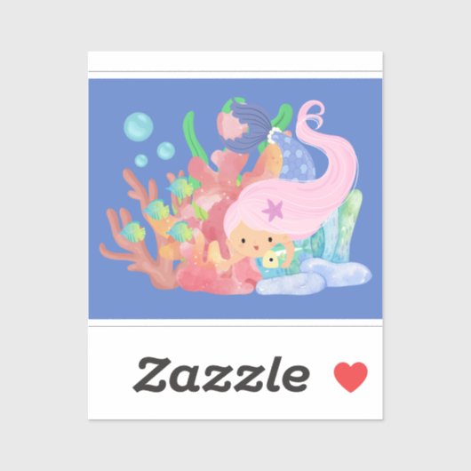 Mooie roze haar zeemeermin spelen knuffelen een vi sticker (Vel)