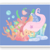 Mooie roze haar zeemeermin spelen knuffelen een vi sticker (Voorkant)