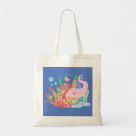 Mooie roze haar zeemeermin spelen knuffelen een vi tote bag