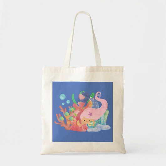 Mooie roze haar zeemeermin spelen knuffelen een vi tote bag (Voorkant)