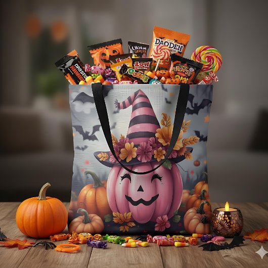 Mooie Roze Halloween Pompoen Jack-o-lantern Tote Bag