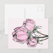 Mooie roze handgetekende Rozen Briefkaart (Voorkant / Achterkant)