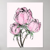 Mooie roze handgetekende Rozen Poster (Voorkant)