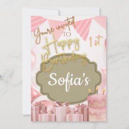 Mooie roze Happy 1st Verjaardag Uitnodiging