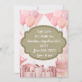 Mooie roze Happy 1st Verjaardag Uitnodiging (Achterkant)