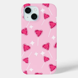 Mooie Roze Hart Lollypop Naadloos Patroon iPhone 15 Case