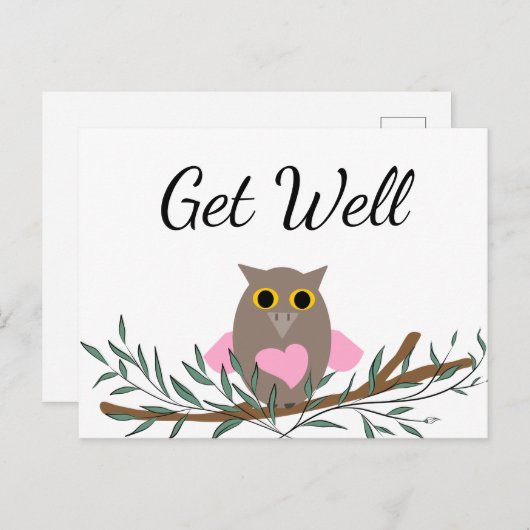Mooie Roze Hart Uil Tak Gezondheidswens Script Briefkaart (Voorkant / Achterkant)