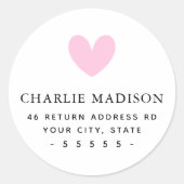 Mooie roze hart witte retouradres ronde sticker (Voorkant)