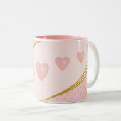 Mooie roze harten en gouden Confetti Tweekleurige Koffiemok (Voorkant rechts)