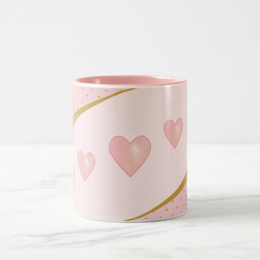 Mooie roze harten en gouden Confetti Tweekleurige Koffiemok (Center)