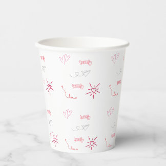 Mooie Roze Harten en Liefde Doodles Naadloos Patro Papieren Bekers