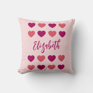 Mooie Roze Hartjes Script Cursieve Naam Kussen