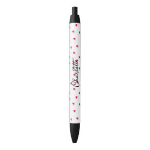 Mooie Roze Hartjes Script Naam Monogram Zwarte Inkt Pen