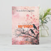 Mooie Roze Hemel Rode Bloemen Halloween Party Kaart (Staand voorkant)