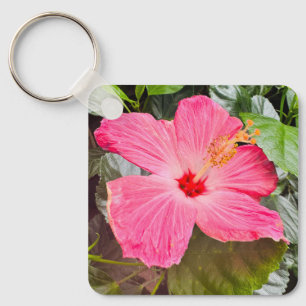 Mooie Roze Hibiscus Sleutelhanger