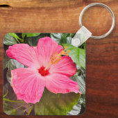 Mooie Roze Hibiscus Sleutelhanger (Achterkant)