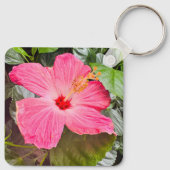 Mooie Roze Hibiscus Sleutelhanger (Achterkant)