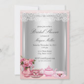 Mooie Roze High Tea Bruiloftsuitnodiging Kaart (Voorkant)