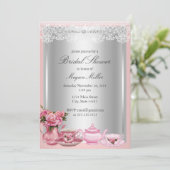Mooie Roze High Tea Bruiloftsuitnodiging Kaart (Staand voorkant)