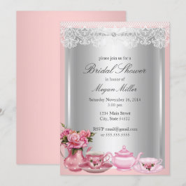 Mooie Roze High Tea Bruiloftsuitnodiging Kaart