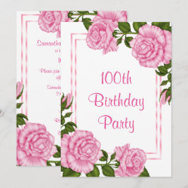 Mooie Roze Hoekboeketten 100ste Verjaardag Kaart