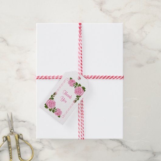 Mooie Roze Hoekboeketten Bruiloft Cadeaulabel (Met Touw)