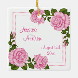 Mooie Roze Hoekboeketten Bruiloft Keramisch Ornament