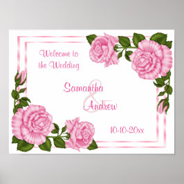 Mooie Roze Hoekboeketten Bruiloft Verwelkoming Poster
