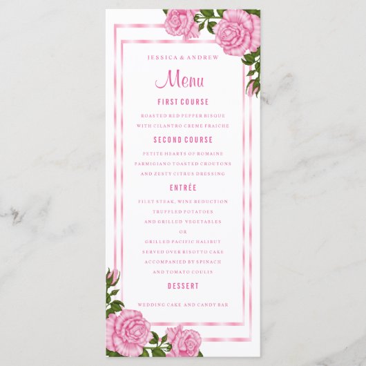 Mooie Roze Hoekboeketten Trouwmenu Menu (Voorkant)