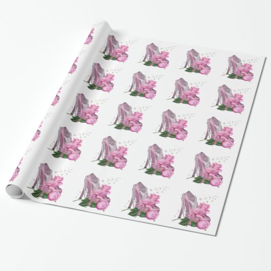Mooie Roze Hoge Hak Roos Cadeaupapier (Uitgerold)