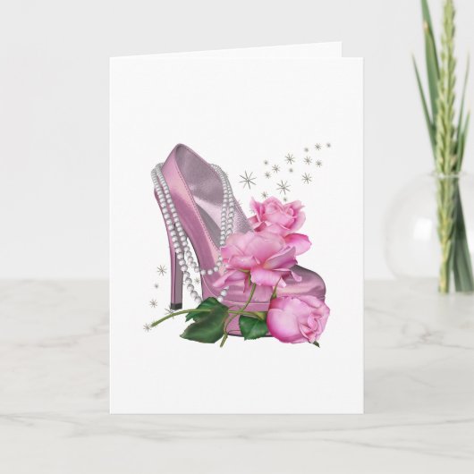 Mooie Roze Hoge Hak Roos Kaart (Voorkant)