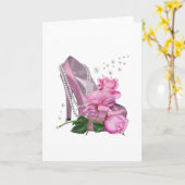 Mooie Roze Hoge Hak Roos Kaart (Gele Bloem)