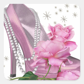 Mooie Roze Hoge Hak Roos Vierkante Sticker