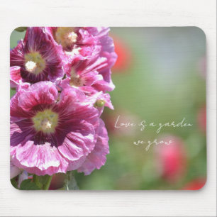 Mooie Roze Hollyhock Bloemen Fotografie   Muismat