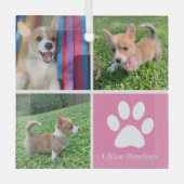 Mooie Roze Hondencollage Aangepaste Huisdier Kerst Glas Ornament (Voorkant)