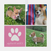 Mooie Roze Hondencollage Aangepaste Huisdier Kerst Glas Ornament (Achterkant)