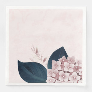 Mooie roze hortensia met marineblauwe bladeren servet