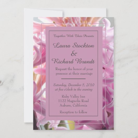 Mooie roze hyacint bruiloft kaart (Voorkant)