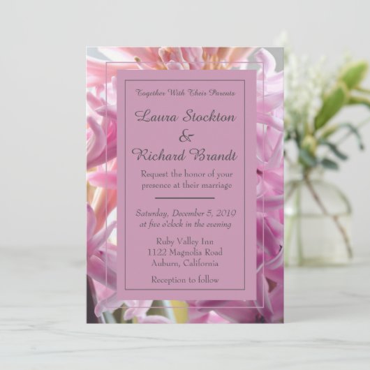 Mooie roze hyacint bruiloft kaart (Staand voorkant)